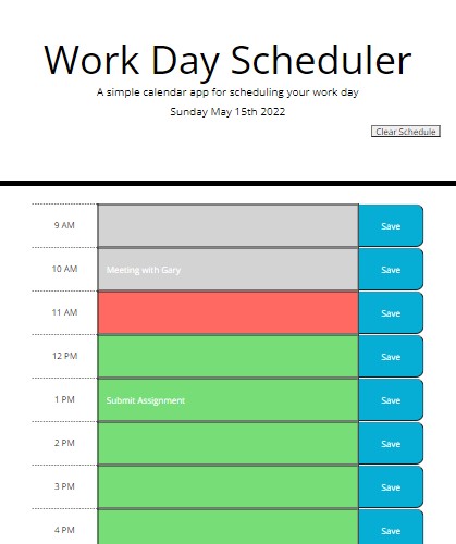 snippet of my project Work Day Scheduler